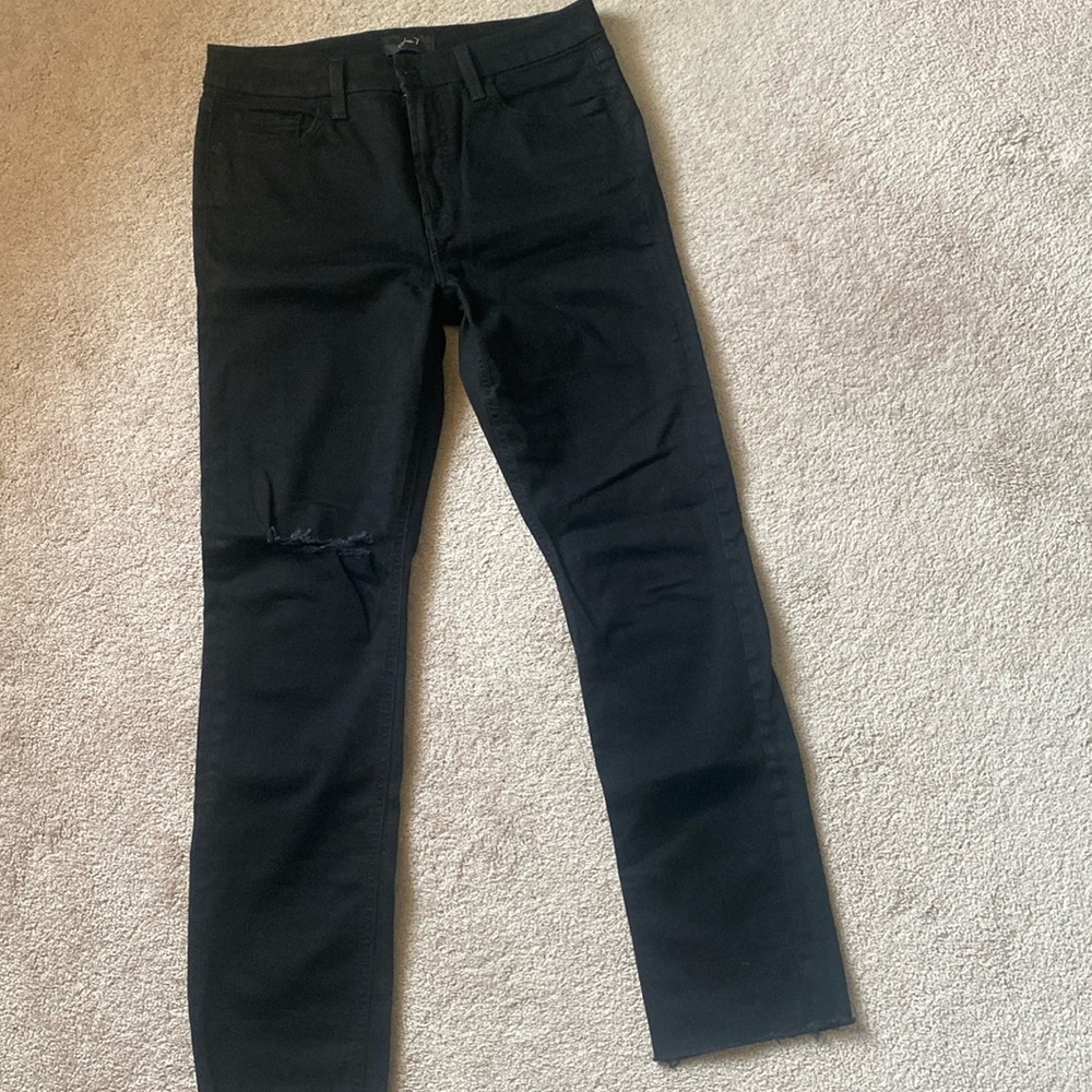Women’s Jen 7 -7 For All Mankind Black knee slit cut off hem jean